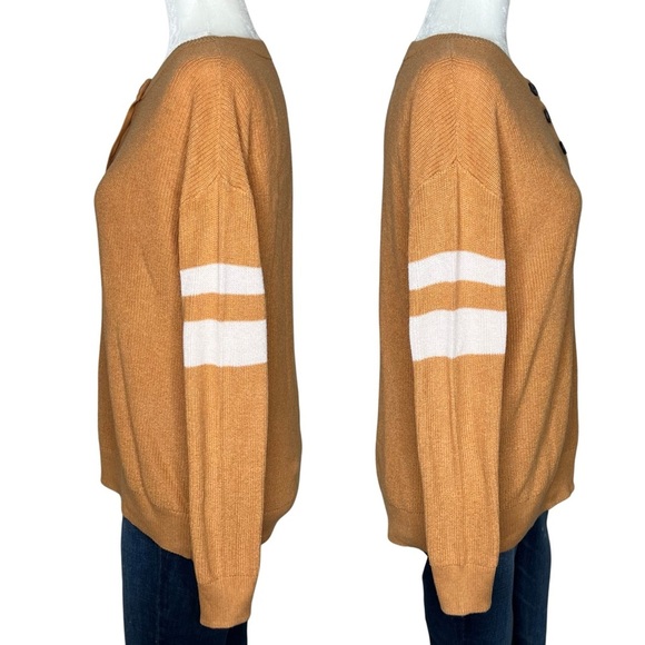 AEO Sweater Varsity Stripe Henley Lightweight Pullover Honey Orange Off White XS - Picture 5 of 12